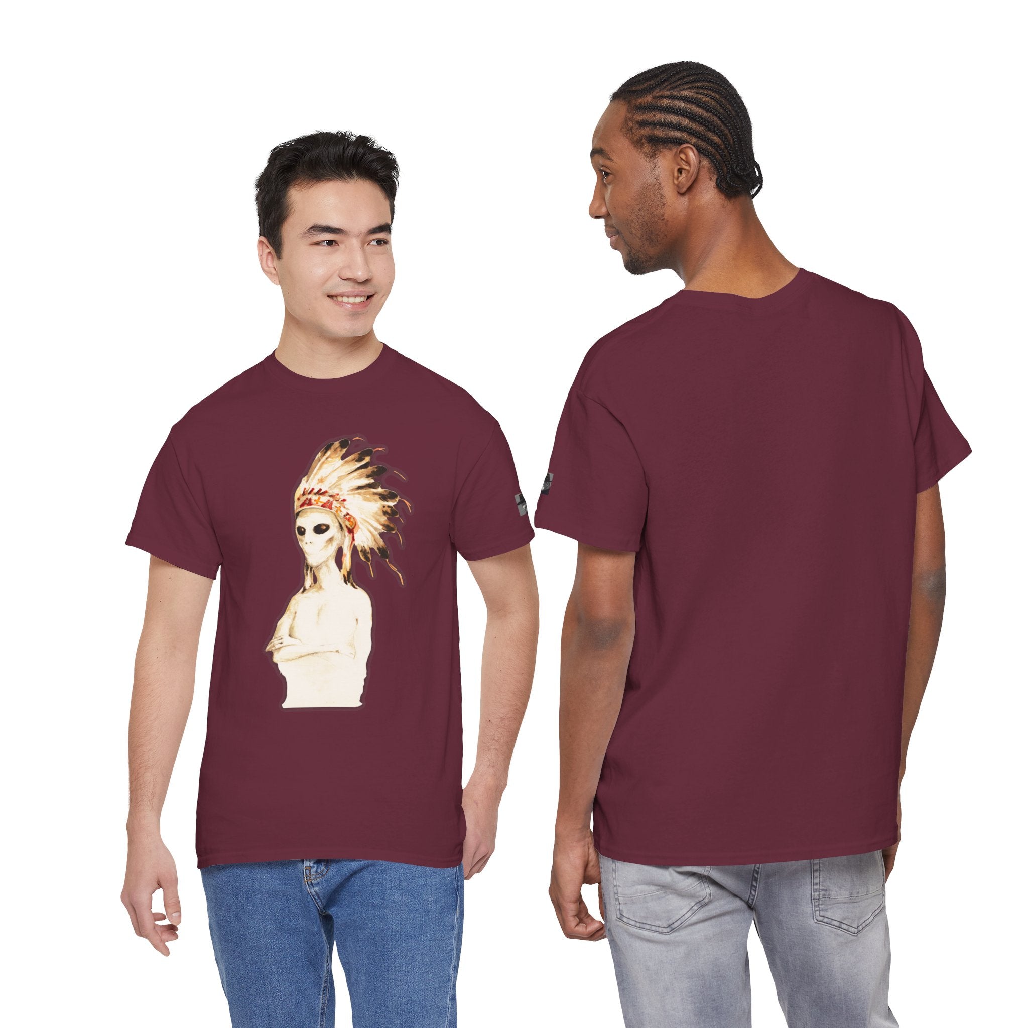 Graphic Tee — Watercolor Skeleton / Alien with Feather Headdress T-Shirt