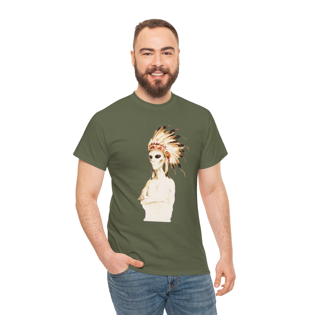 Graphic Tee — Watercolor Skeleton / Alien with Feather Headdress T-Shirt