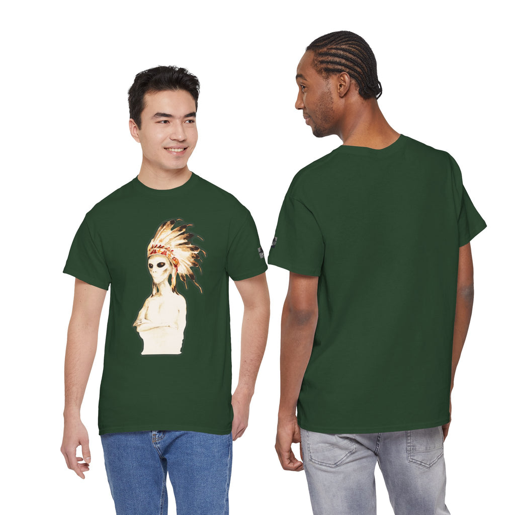 Graphic Tee — Watercolor Skeleton / Alien with Feather Headdress T-Shirt