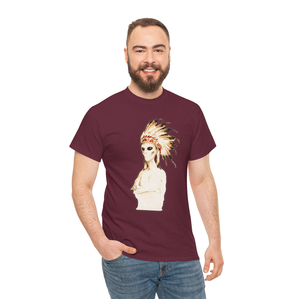 Graphic Tee — Watercolor Skeleton / Alien with Feather Headdress T-Shirt