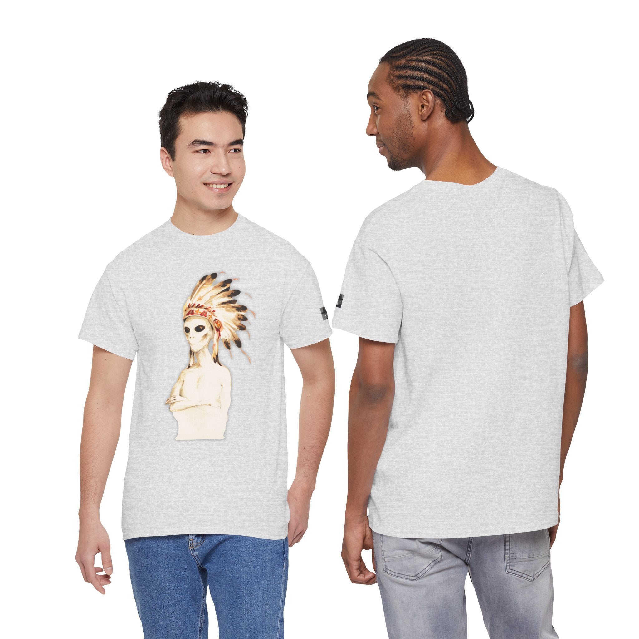 Graphic Tee — Watercolor Skeleton / Alien with Feather Headdress T-Shirt