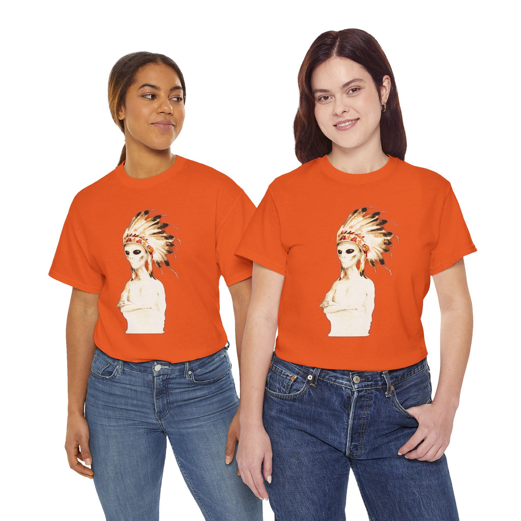 Graphic Tee — Watercolor Skeleton / Alien with Feather Headdress T-Shirt
