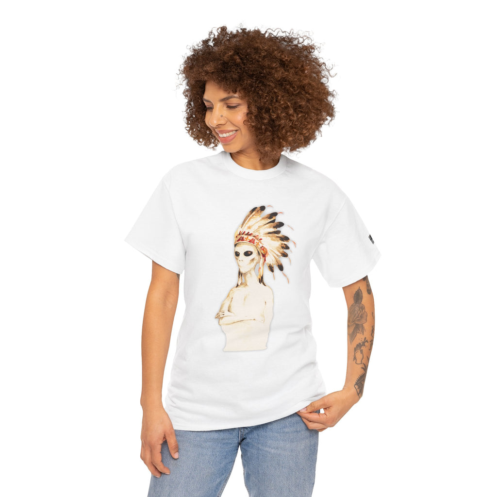 Graphic Tee — Watercolor Skeleton / Alien with Feather Headdress T-Shirt