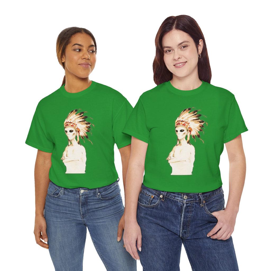 Graphic Tee — Watercolor Skeleton / Alien with Feather Headdress T-Shirt