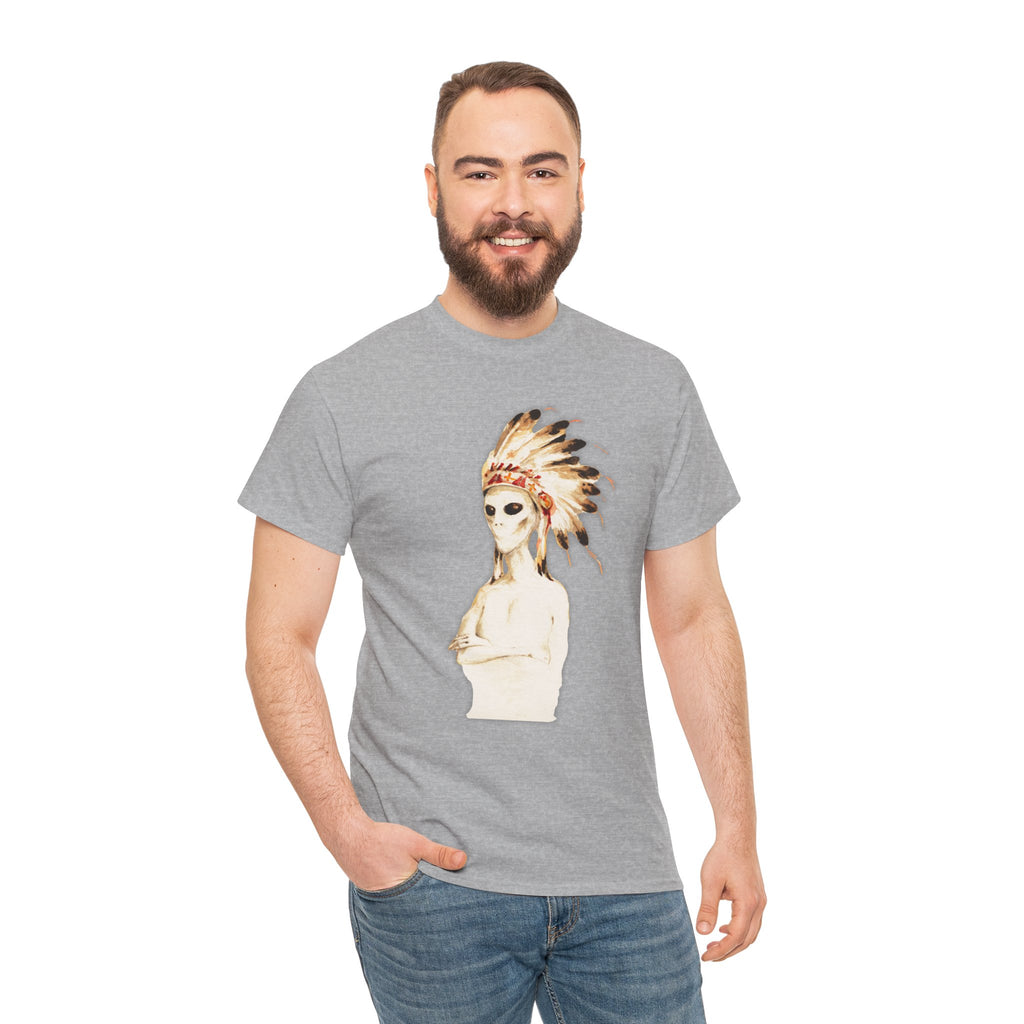 Graphic Tee — Watercolor Skeleton / Alien with Feather Headdress T-Shirt