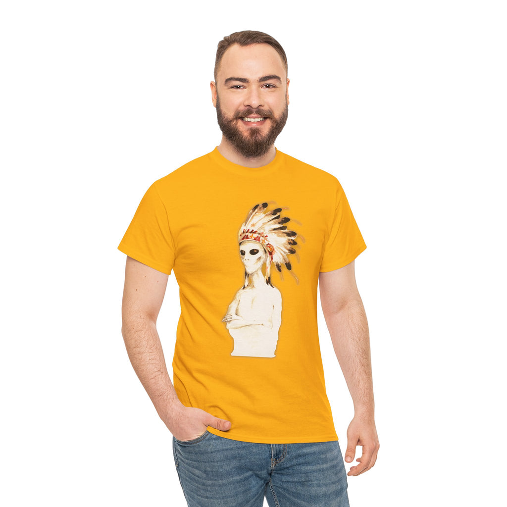 Graphic Tee — Watercolor Skeleton / Alien with Feather Headdress T-Shirt