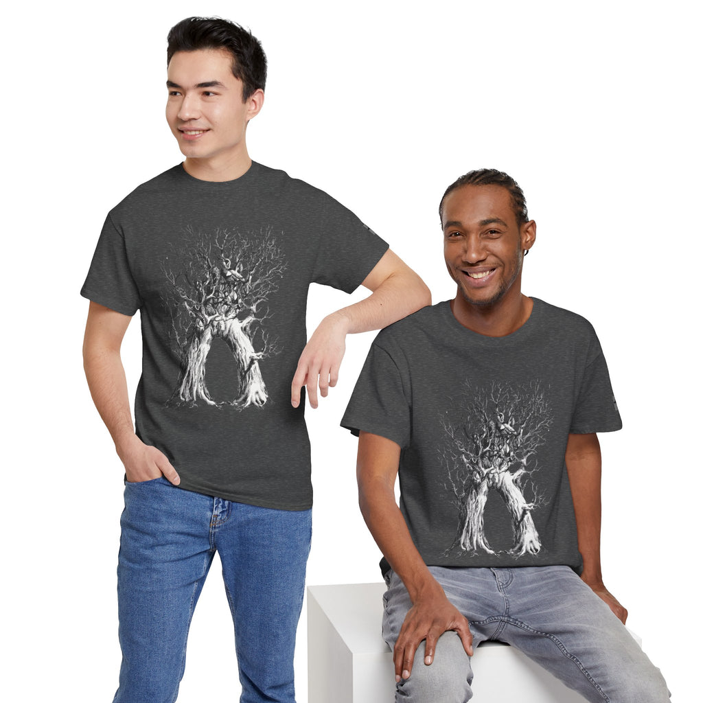 Tree of Lovers T-Shirt — Romantic Embrace Tree Illustration Tee