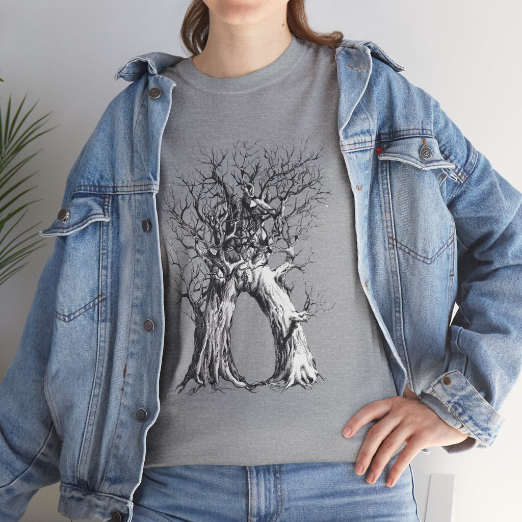 Tree of Lovers T-Shirt — Romantic Embrace Tree Illustration Tee