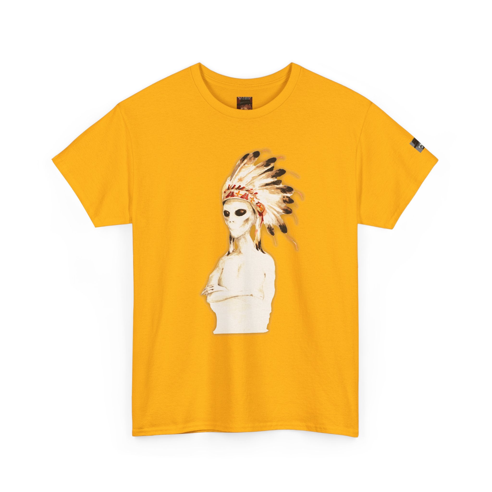 Graphic Tee — Watercolor Skeleton / Alien with Feather Headdress T-Shirt