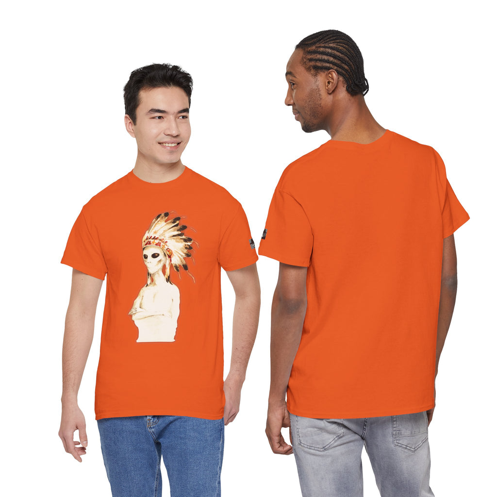Graphic Tee — Watercolor Skeleton / Alien with Feather Headdress T-Shirt