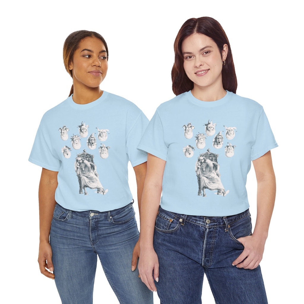 Graphic Tee — Gothic Angel and Floating Skulls Design
