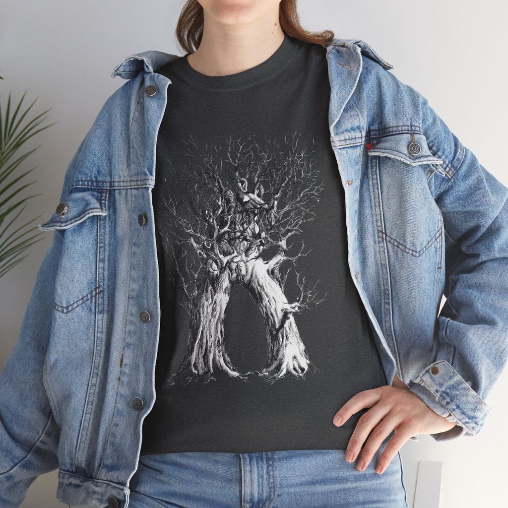 Tree of Lovers T-Shirt — Romantic Embrace Tree Illustration Tee