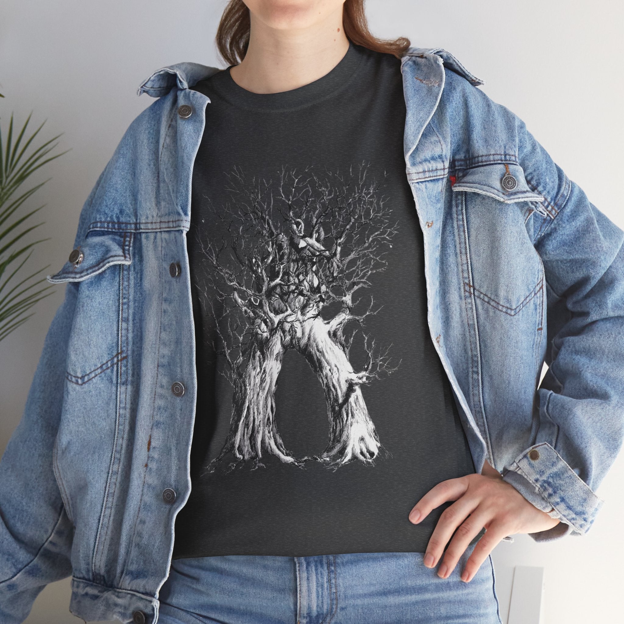 Tree of Lovers T-Shirt — Romantic Embrace Tree Illustration Tee
