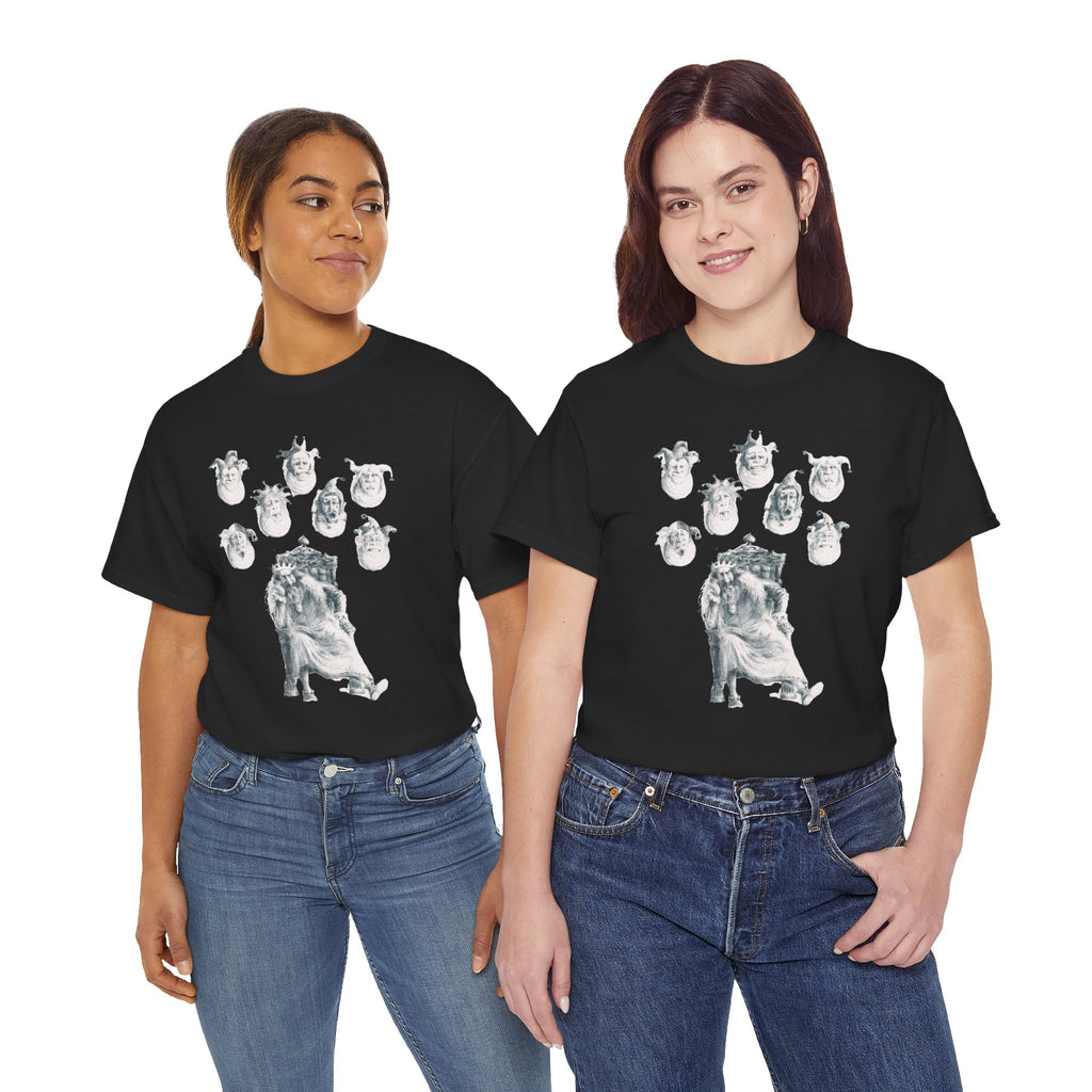 Graphic Tee — Gothic Angel and Floating Skulls Design