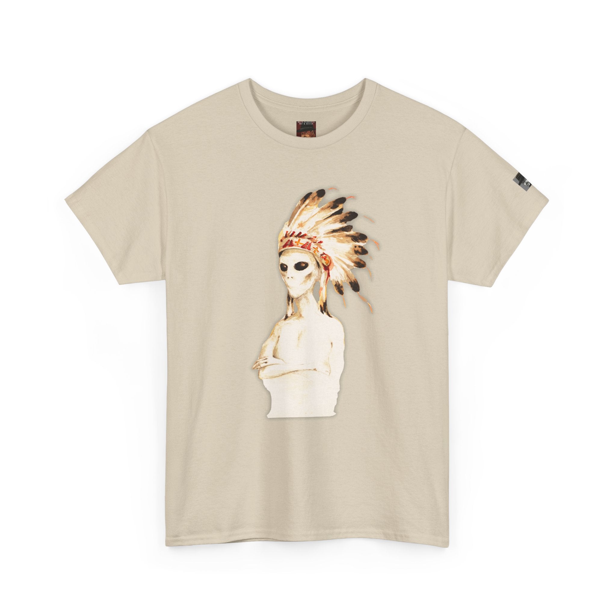 Graphic Tee — Watercolor Skeleton / Alien with Feather Headdress T-Shirt