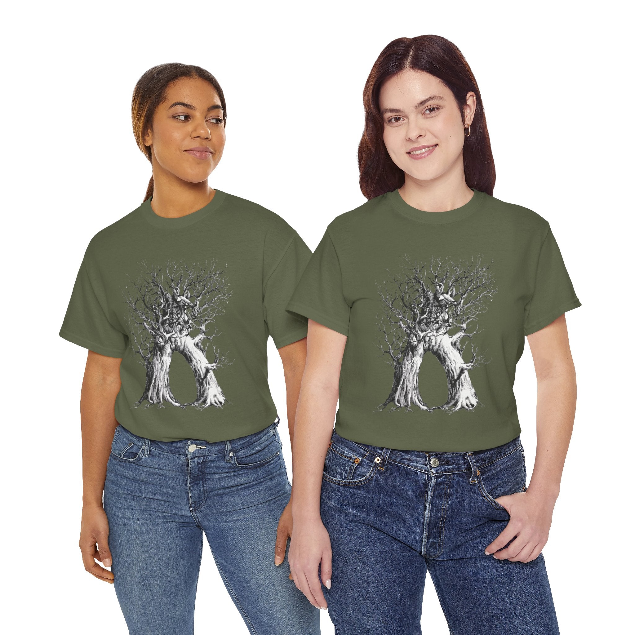 Tree of Lovers T-Shirt — Romantic Embrace Tree Illustration Tee