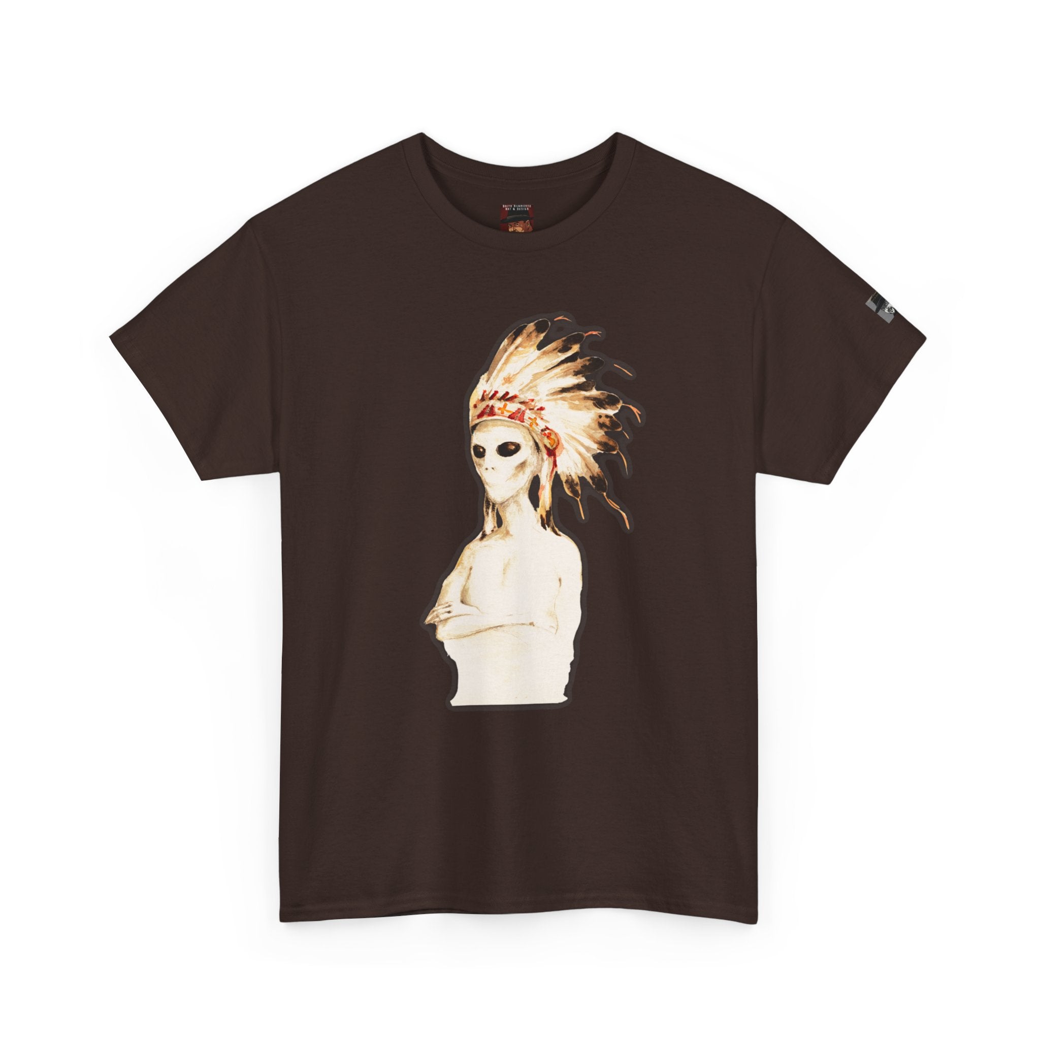Graphic Tee — Watercolor Skeleton / Alien with Feather Headdress T-Shirt