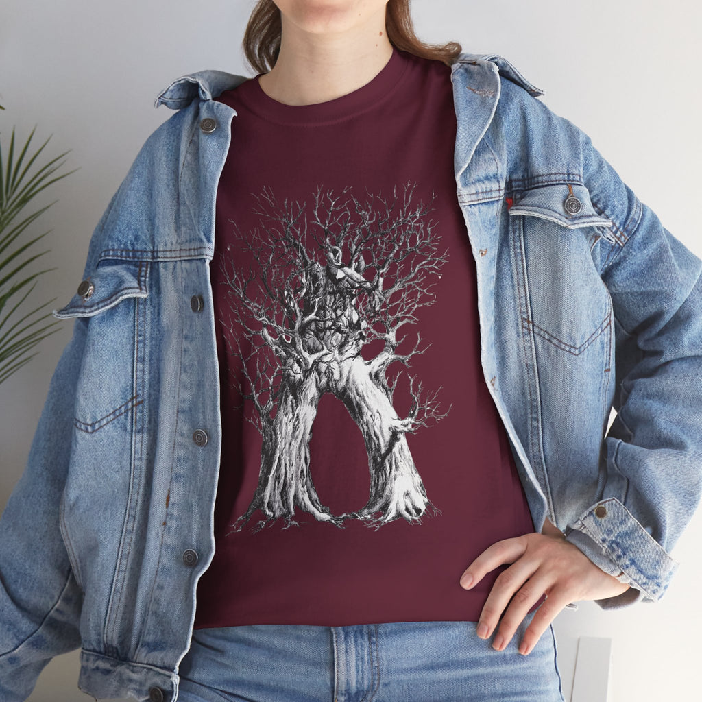 Tree of Lovers T-Shirt — Romantic Embrace Tree Illustration Tee