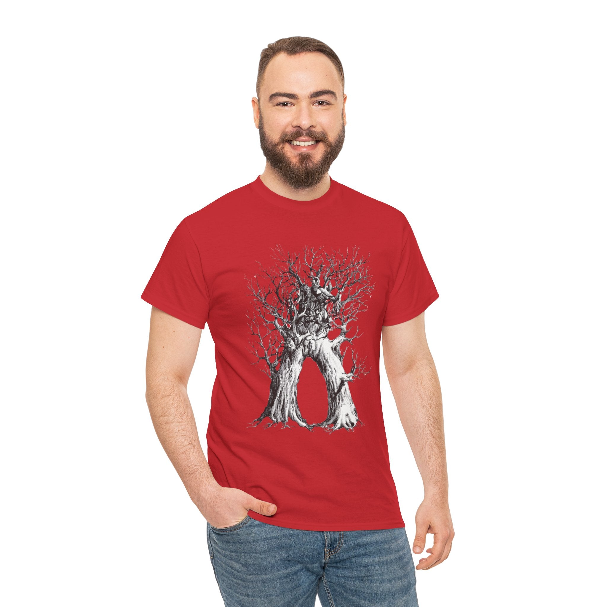 Tree of Lovers T-Shirt — Romantic Embrace Tree Illustration Tee