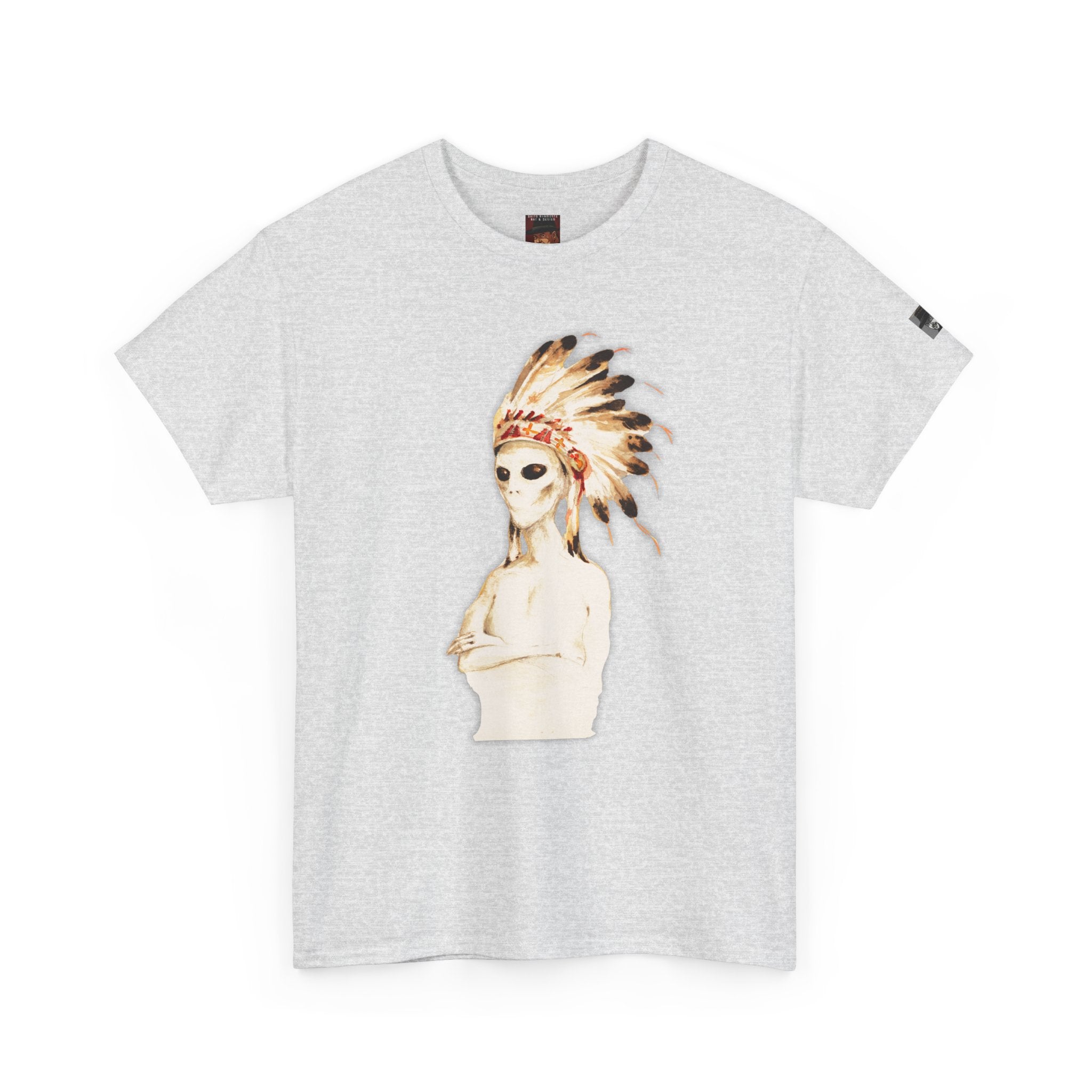 Graphic Tee — Watercolor Skeleton / Alien with Feather Headdress T-Shirt