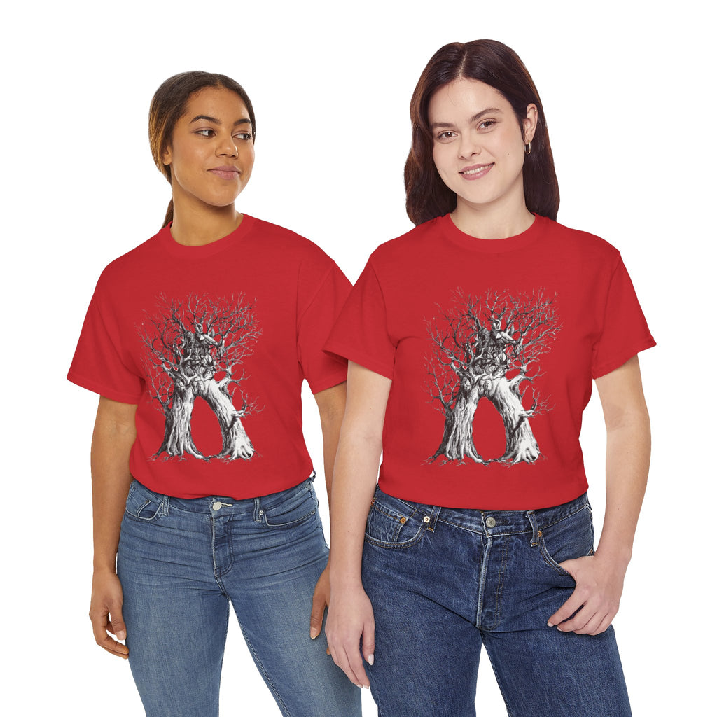 Tree of Lovers T-Shirt — Romantic Embrace Tree Illustration Tee