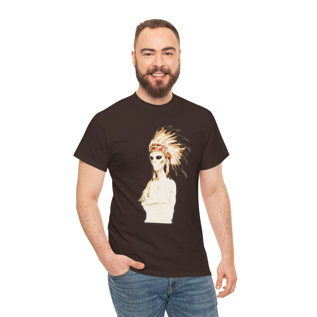 Graphic Tee — Watercolor Skeleton / Alien with Feather Headdress T-Shirt