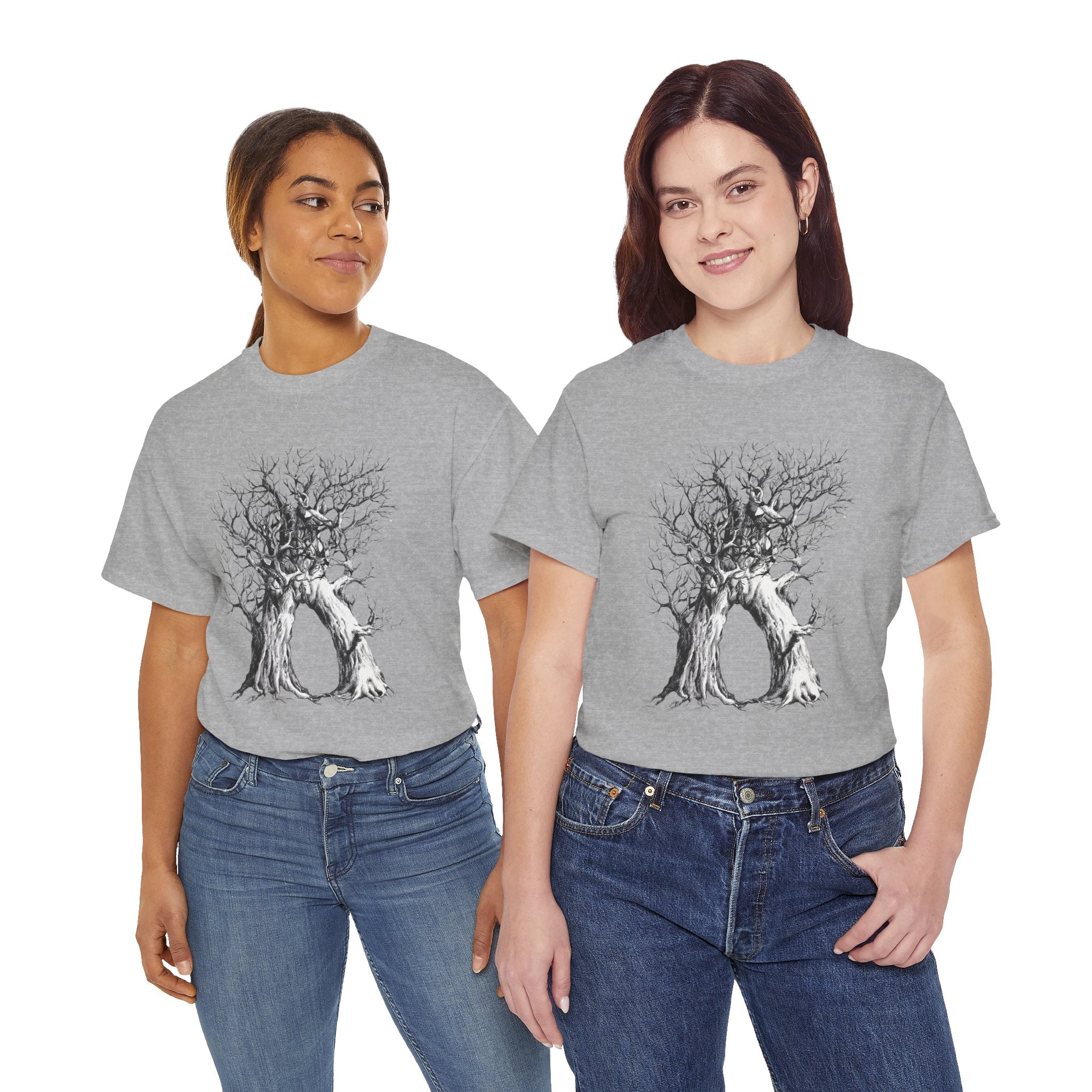 Tree of Lovers T-Shirt — Romantic Embrace Tree Illustration Tee