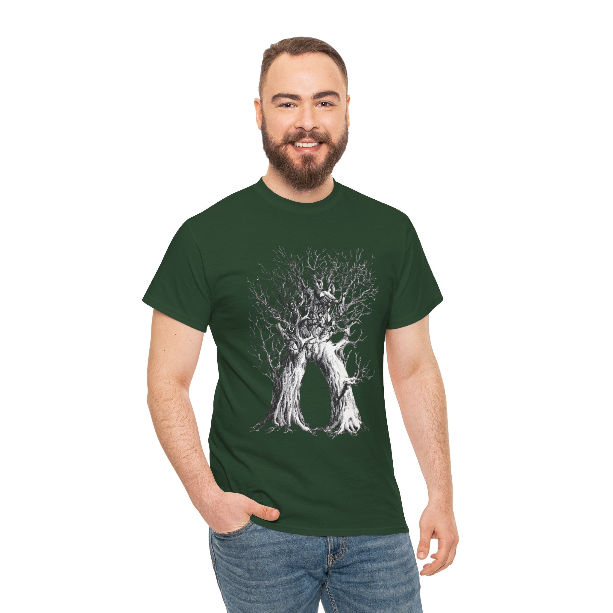 Tree of Lovers T-Shirt — Romantic Embrace Tree Illustration Tee