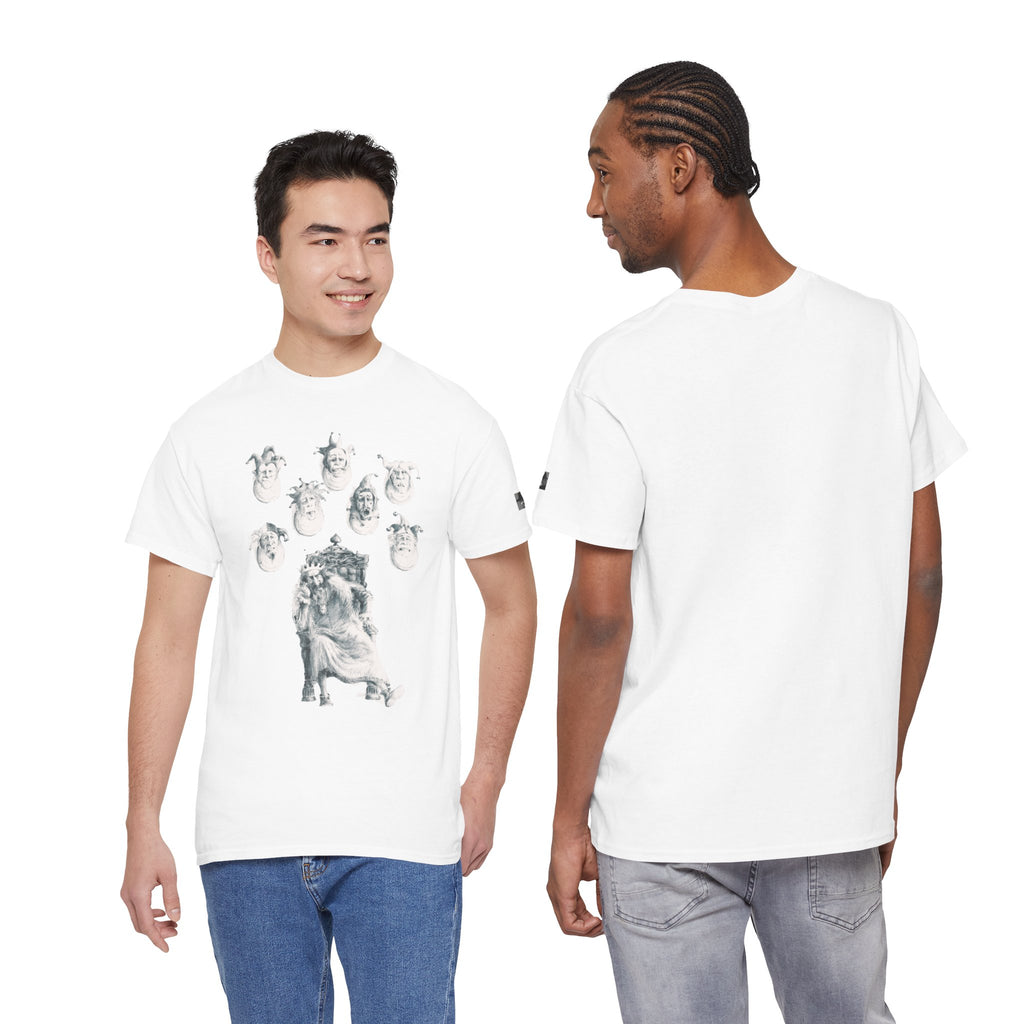 Graphic Tee — Gothic Angel and Floating Skulls Design