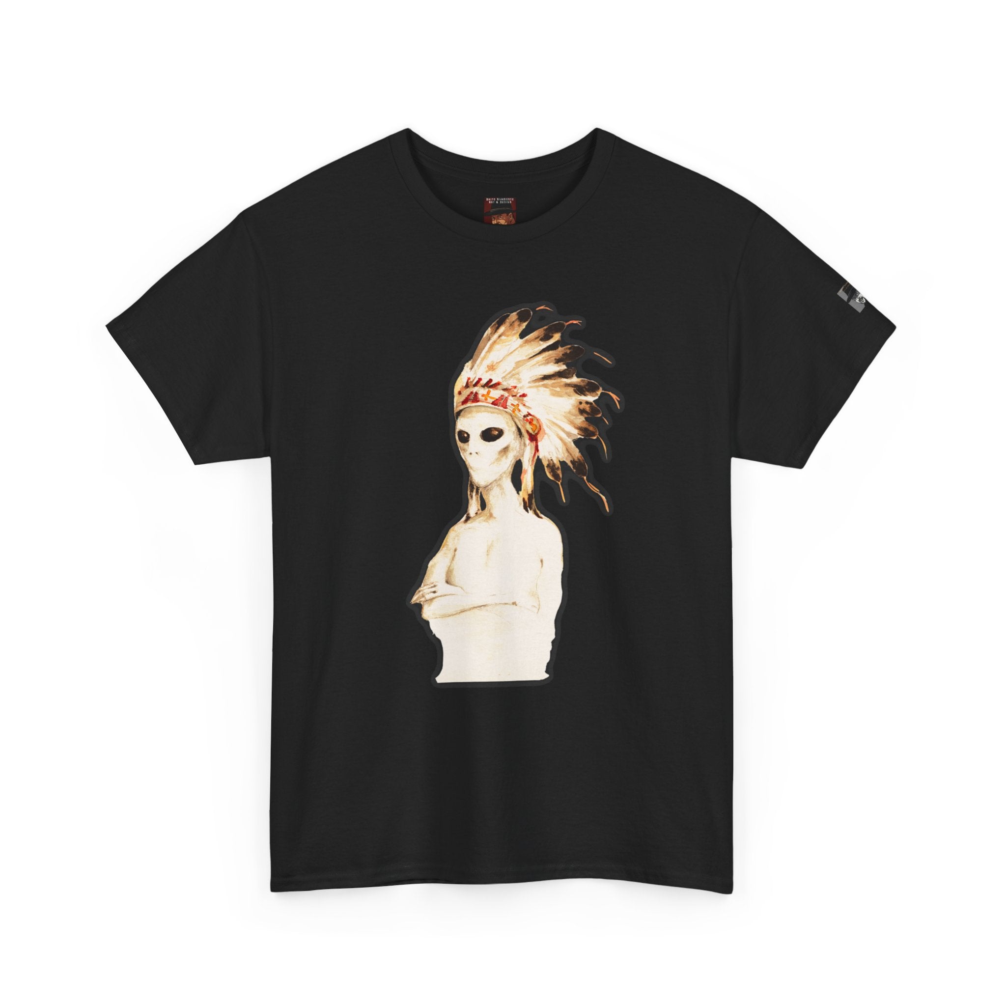 Graphic Tee — Watercolor Skeleton / Alien with Feather Headdress T-Shirt