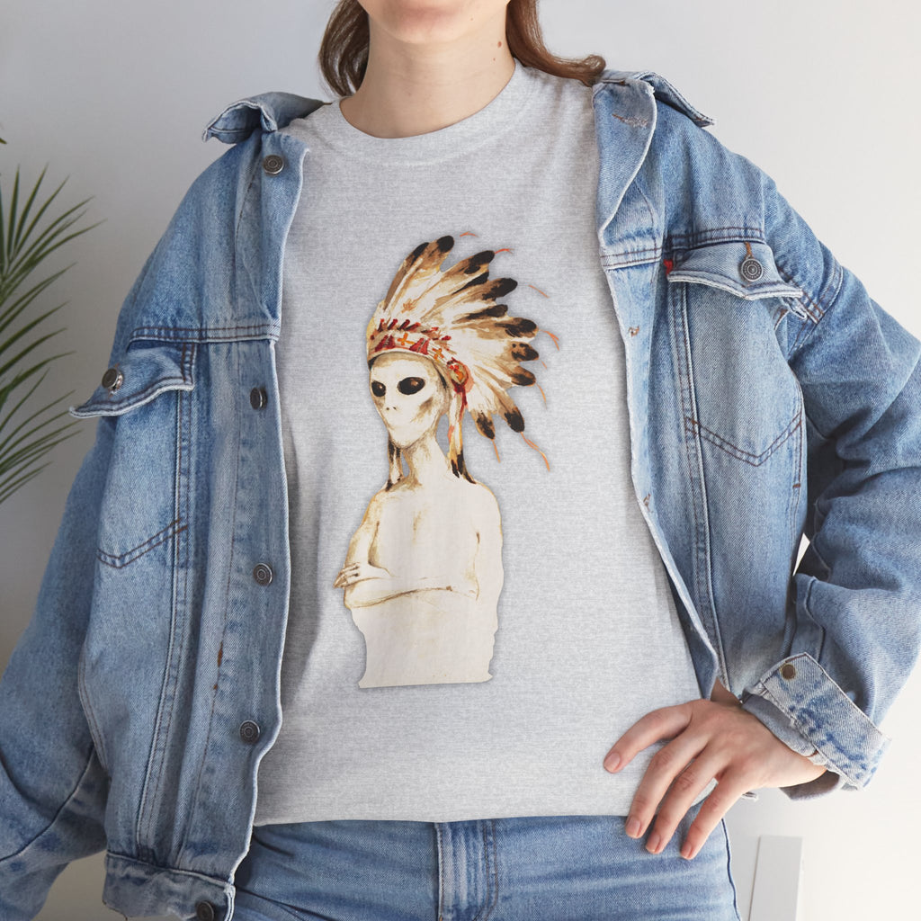 Graphic Tee — Watercolor Skeleton / Alien with Feather Headdress T-Shirt