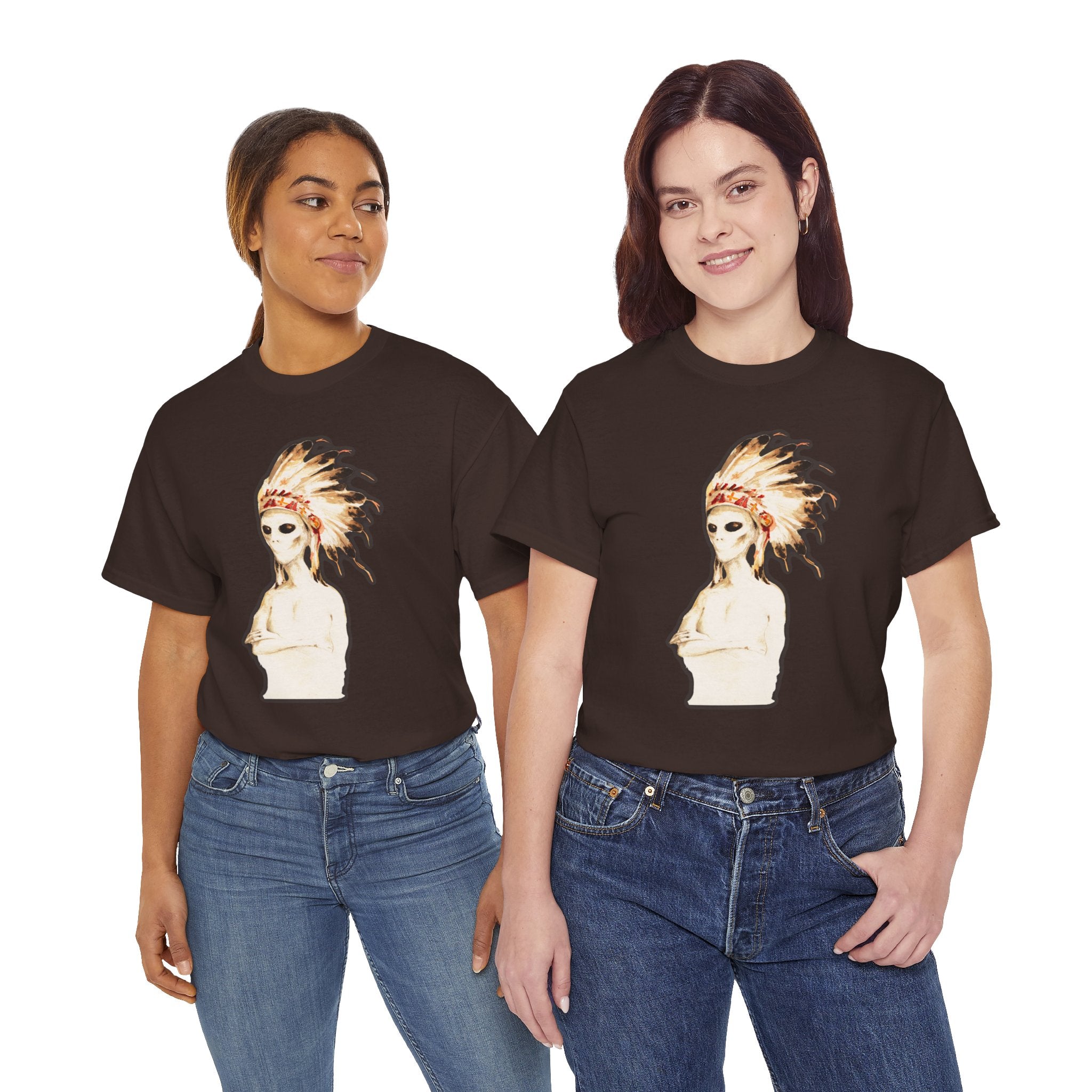 Graphic Tee — Watercolor Skeleton / Alien with Feather Headdress T-Shirt