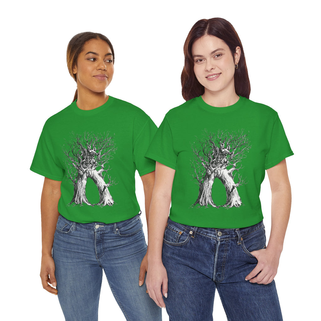 Tree of Lovers T-Shirt — Romantic Embrace Tree Illustration Tee