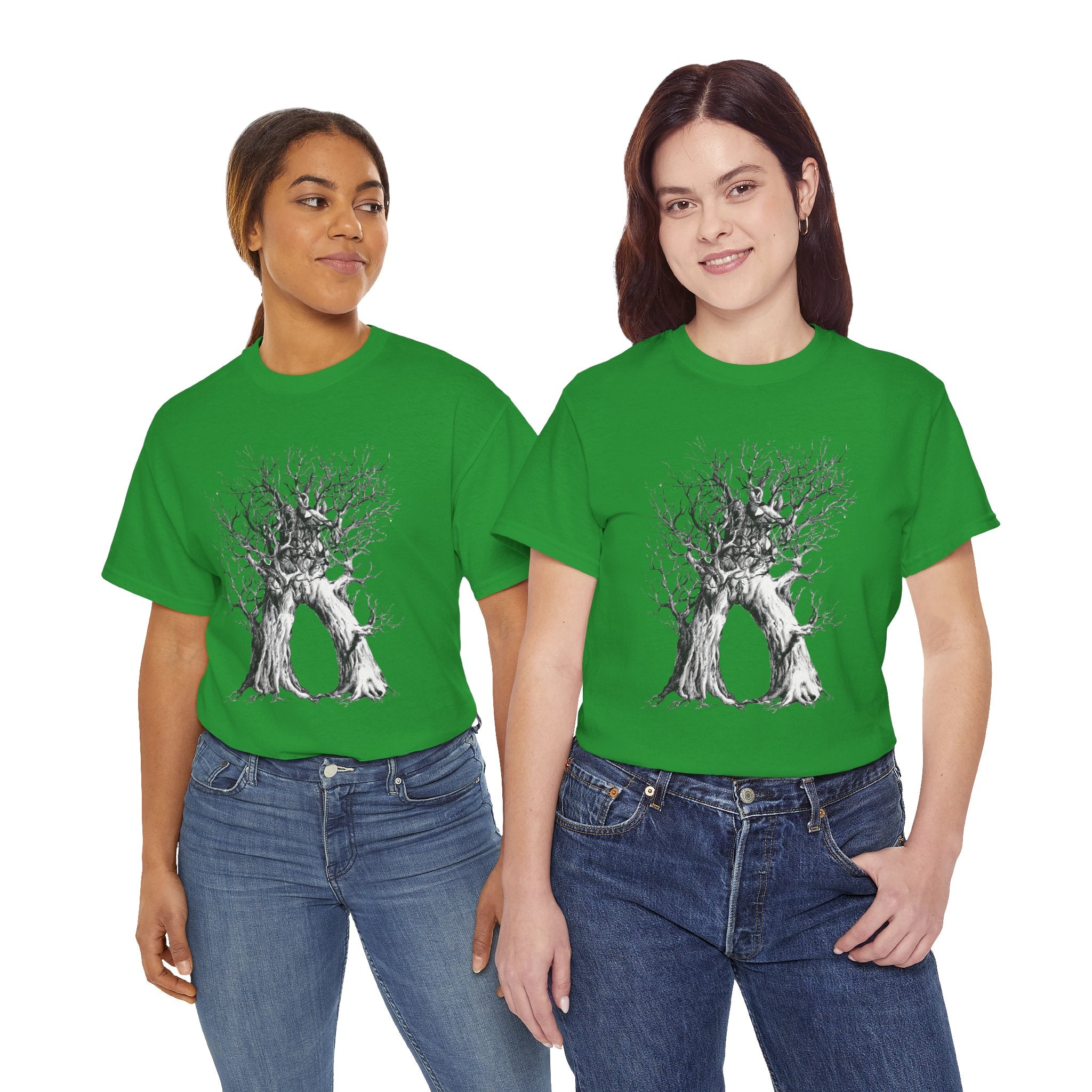 Tree of Lovers T-Shirt — Romantic Embrace Tree Illustration Tee