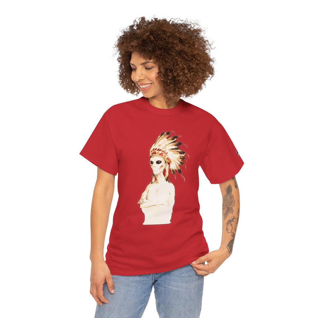 Graphic Tee — Watercolor Skeleton / Alien with Feather Headdress T-Shirt