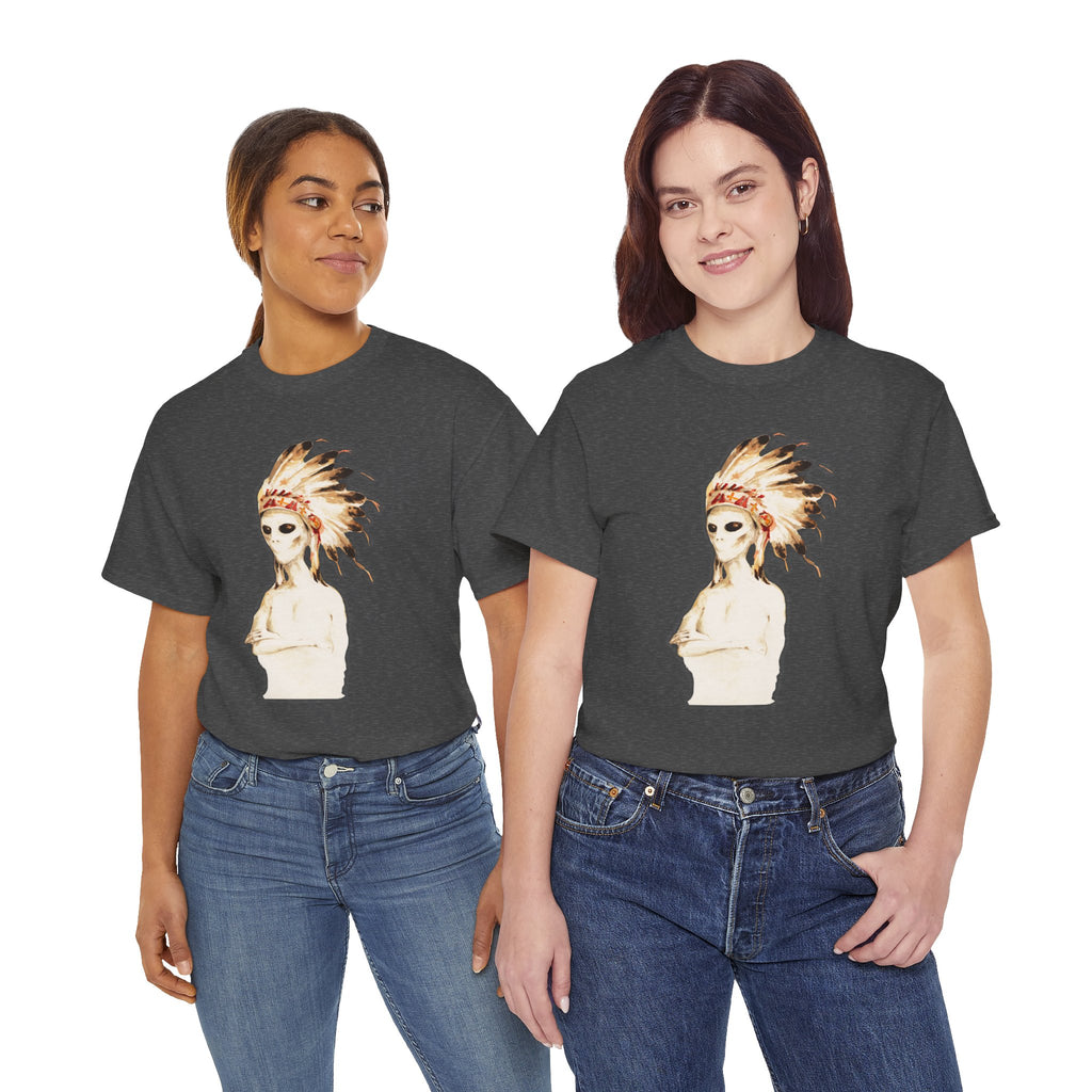 Graphic Tee — Watercolor Skeleton / Alien with Feather Headdress T-Shirt