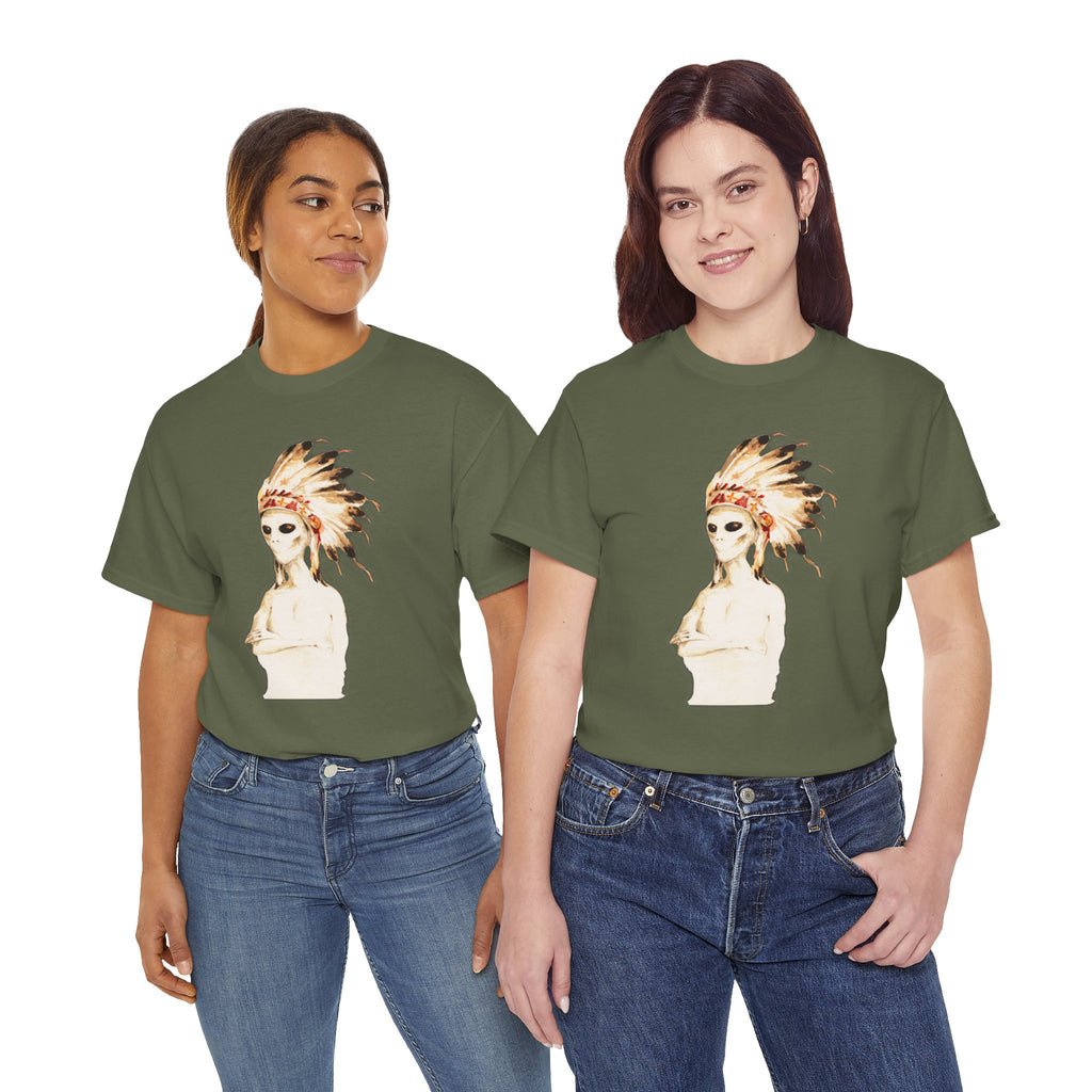 Graphic Tee — Watercolor Skeleton / Alien with Feather Headdress T-Shirt