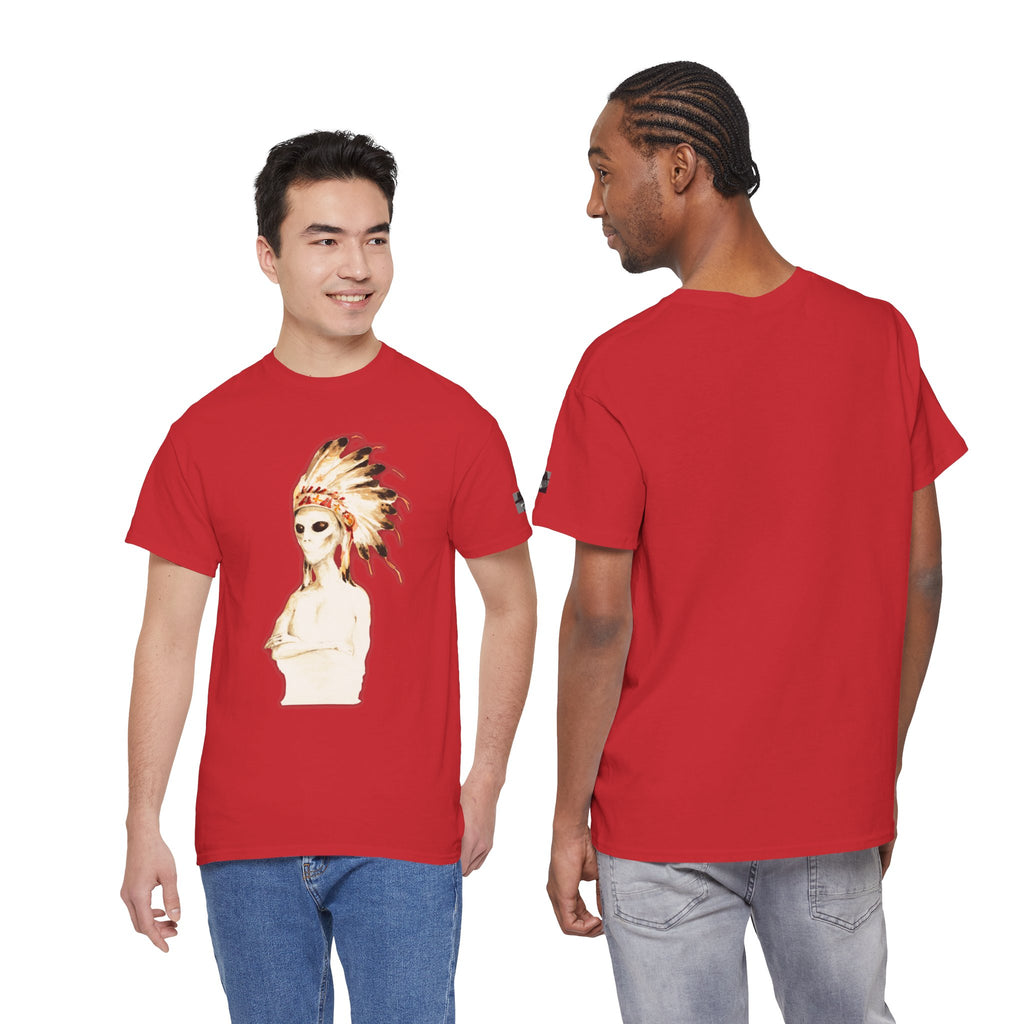 Graphic Tee — Watercolor Skeleton / Alien with Feather Headdress T-Shirt