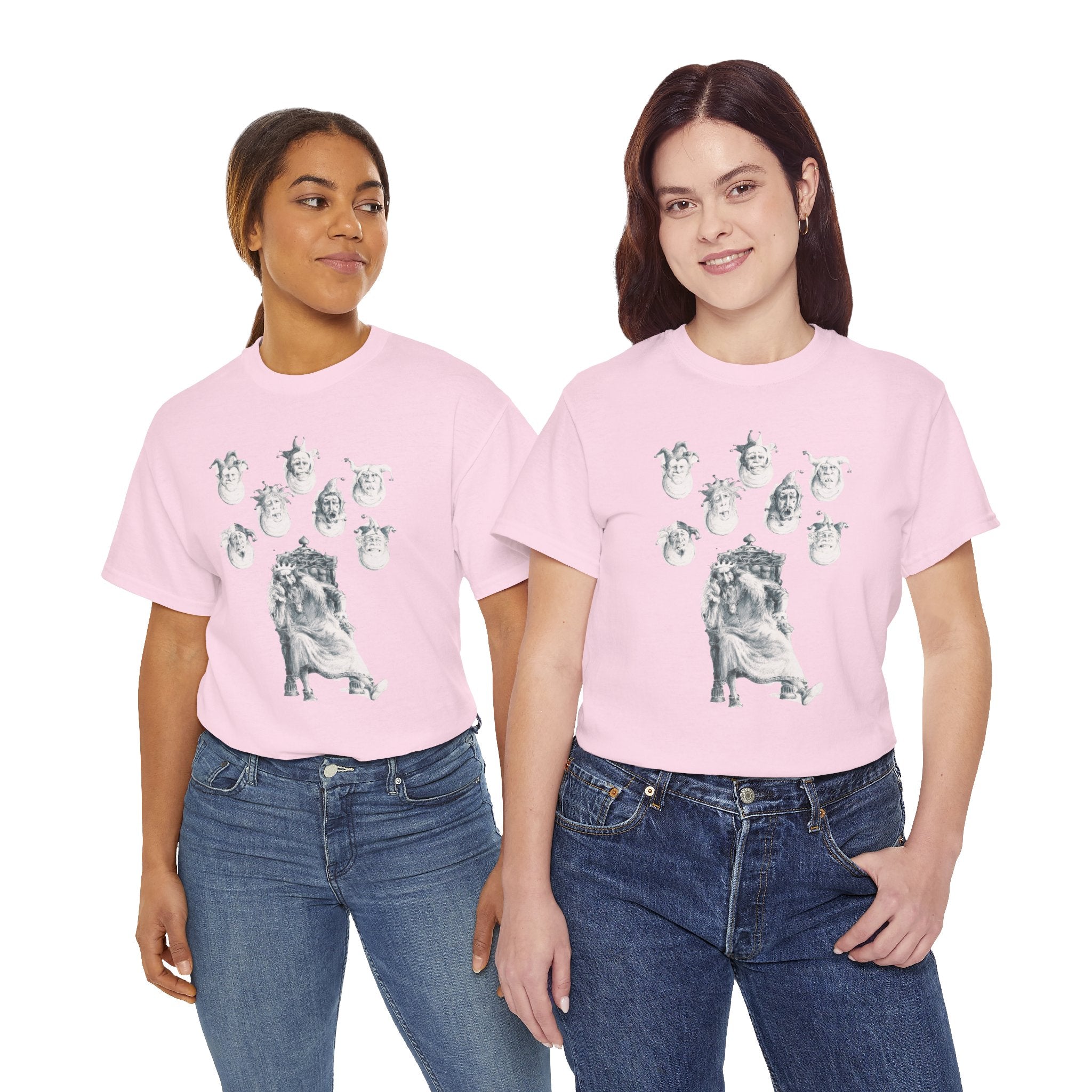 Graphic Tee — Gothic Angel and Floating Skulls Design
