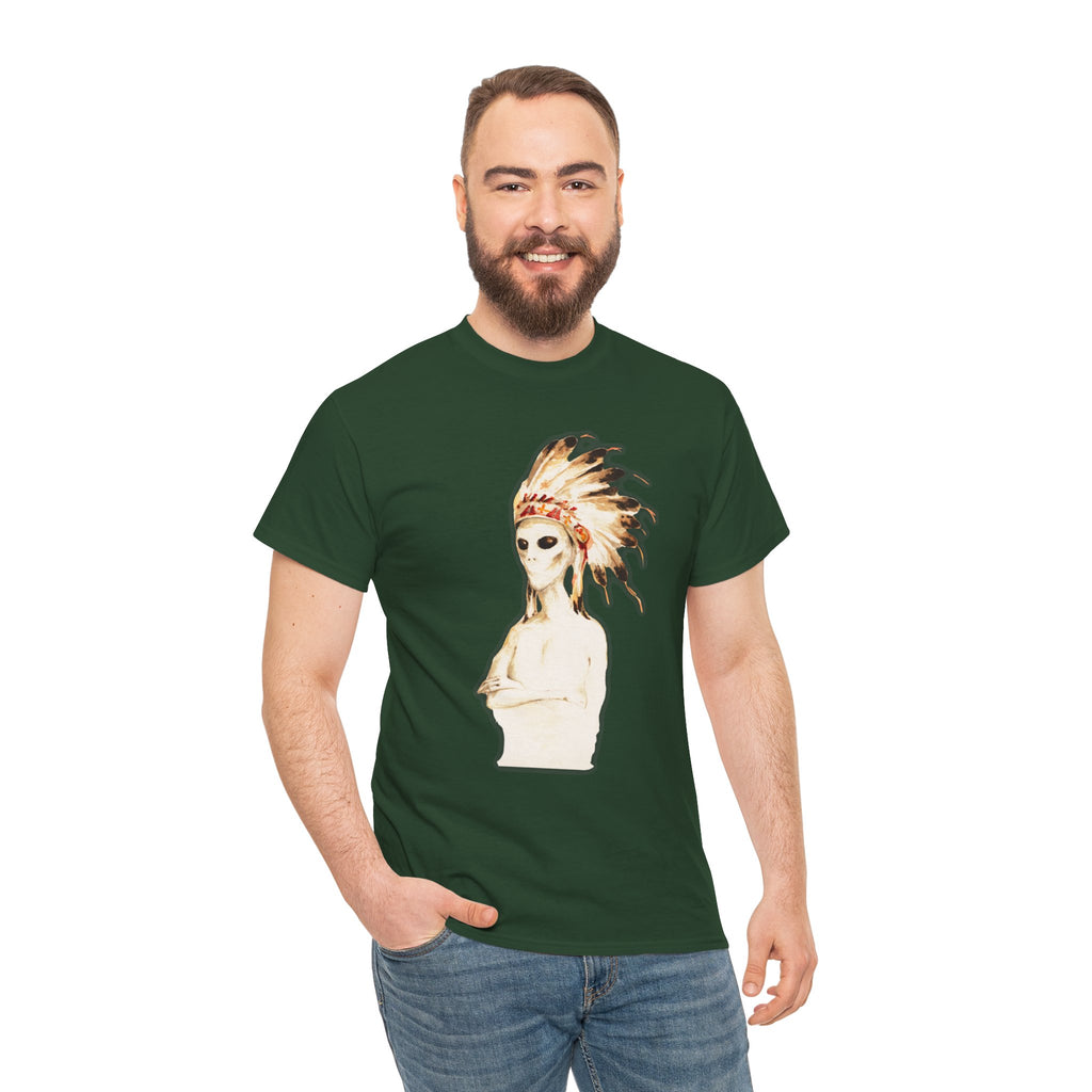 Graphic Tee — Watercolor Skeleton / Alien with Feather Headdress T-Shirt