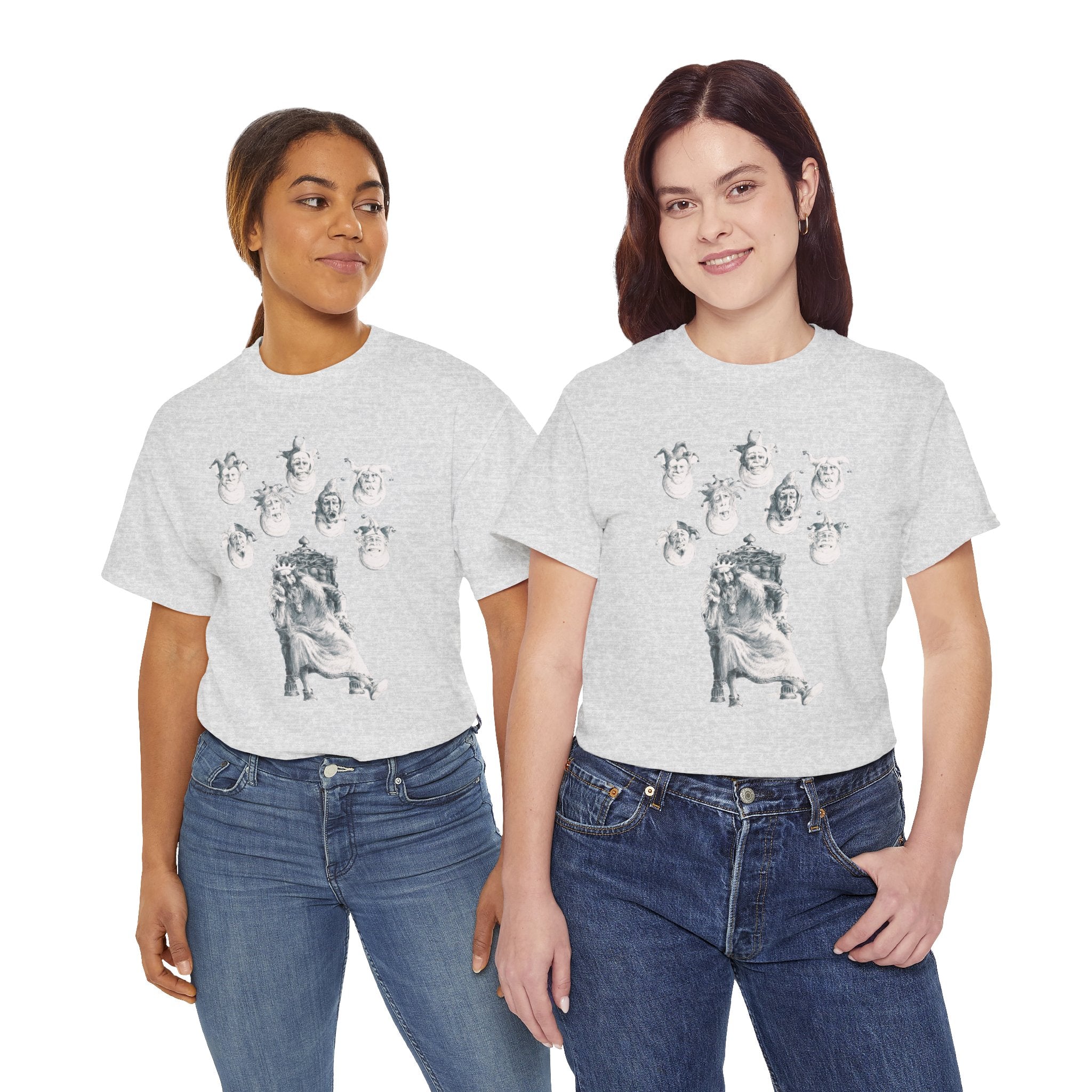 Graphic Tee — Gothic Angel and Floating Skulls Design
