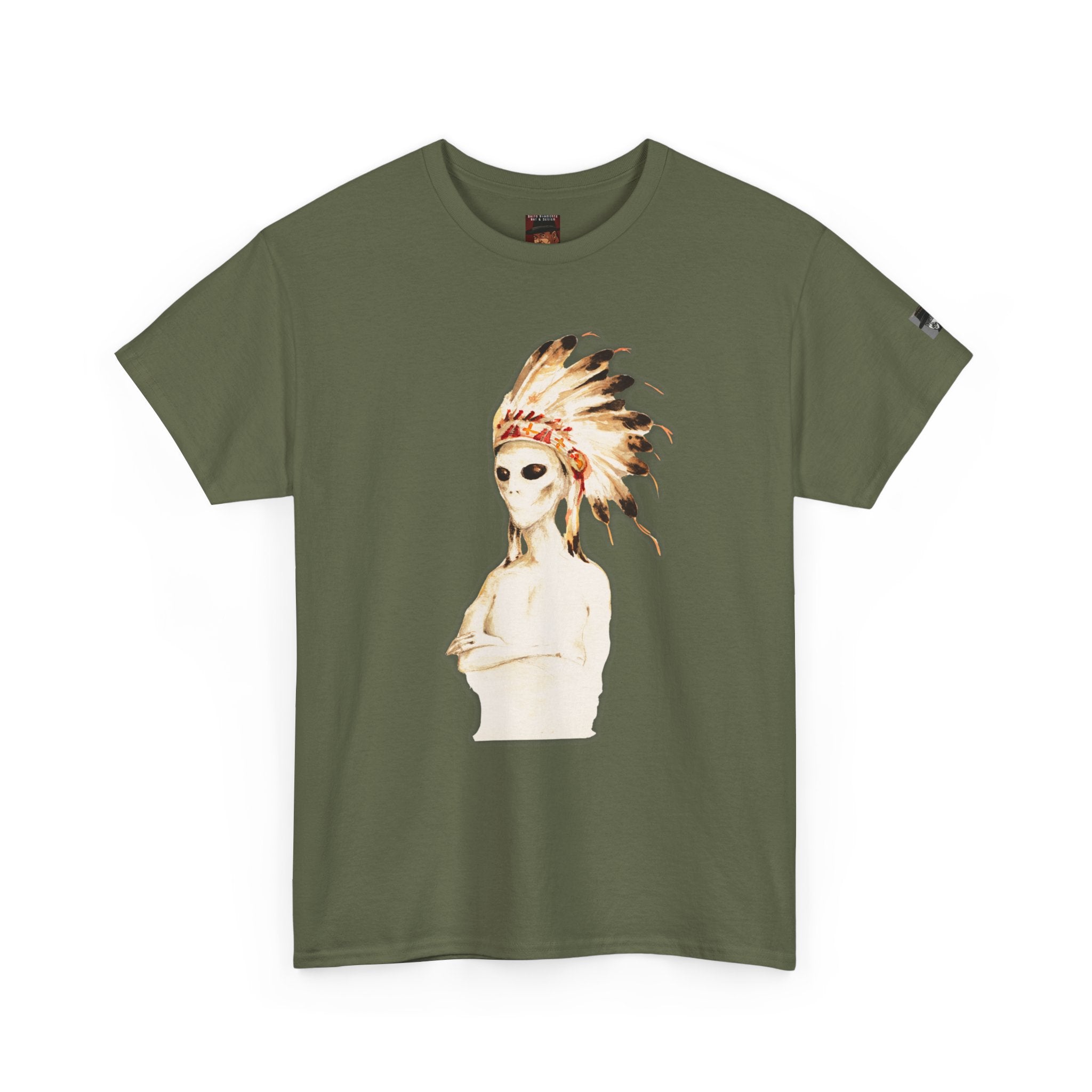 Graphic Tee — Watercolor Skeleton / Alien with Feather Headdress T-Shirt