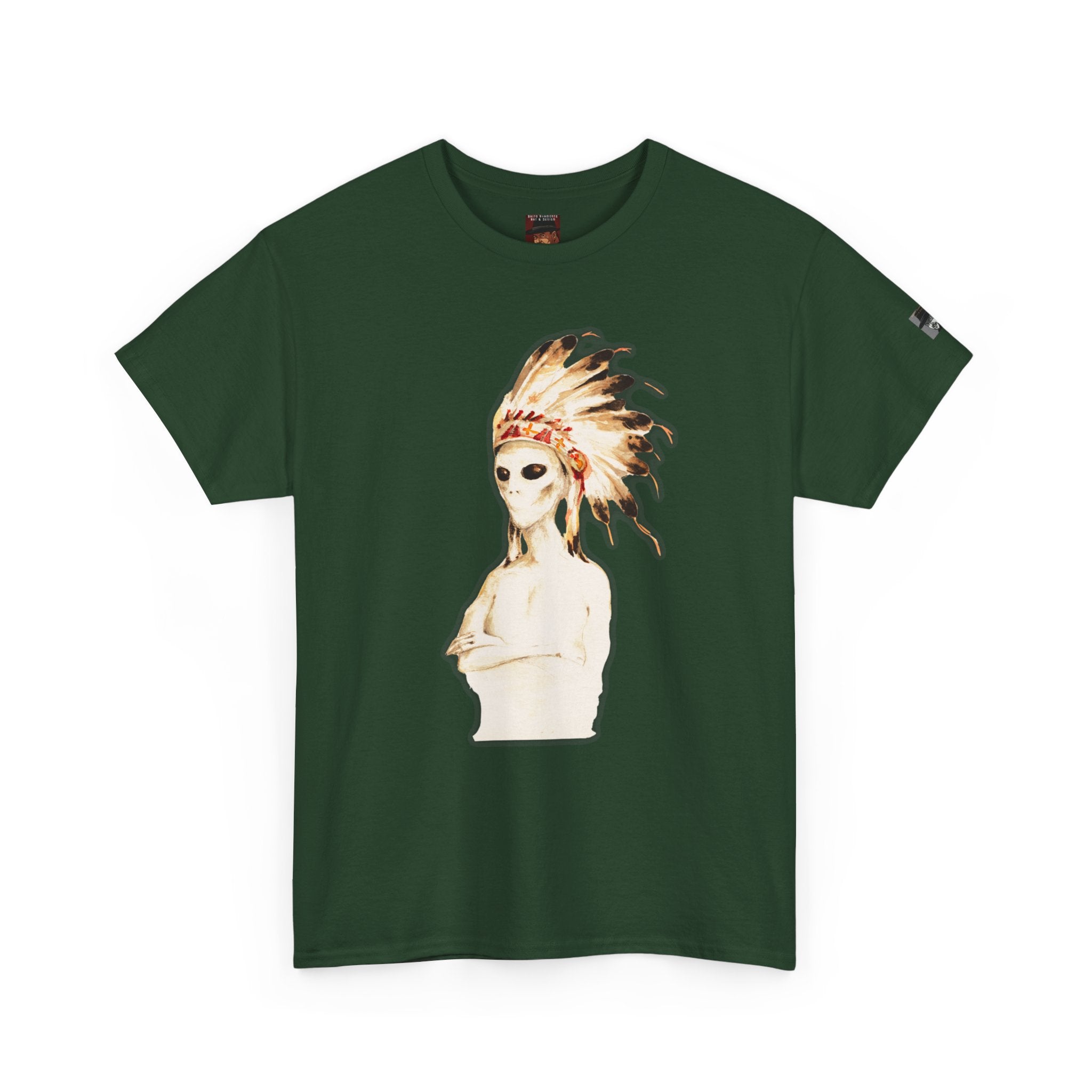 Graphic Tee — Watercolor Skeleton / Alien with Feather Headdress T-Shirt