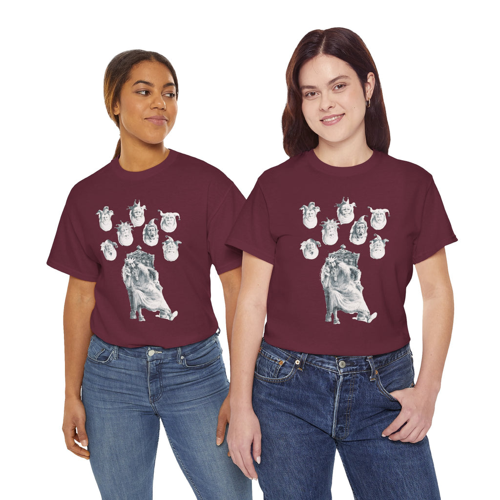 Graphic Tee — Gothic Angel and Floating Skulls Design