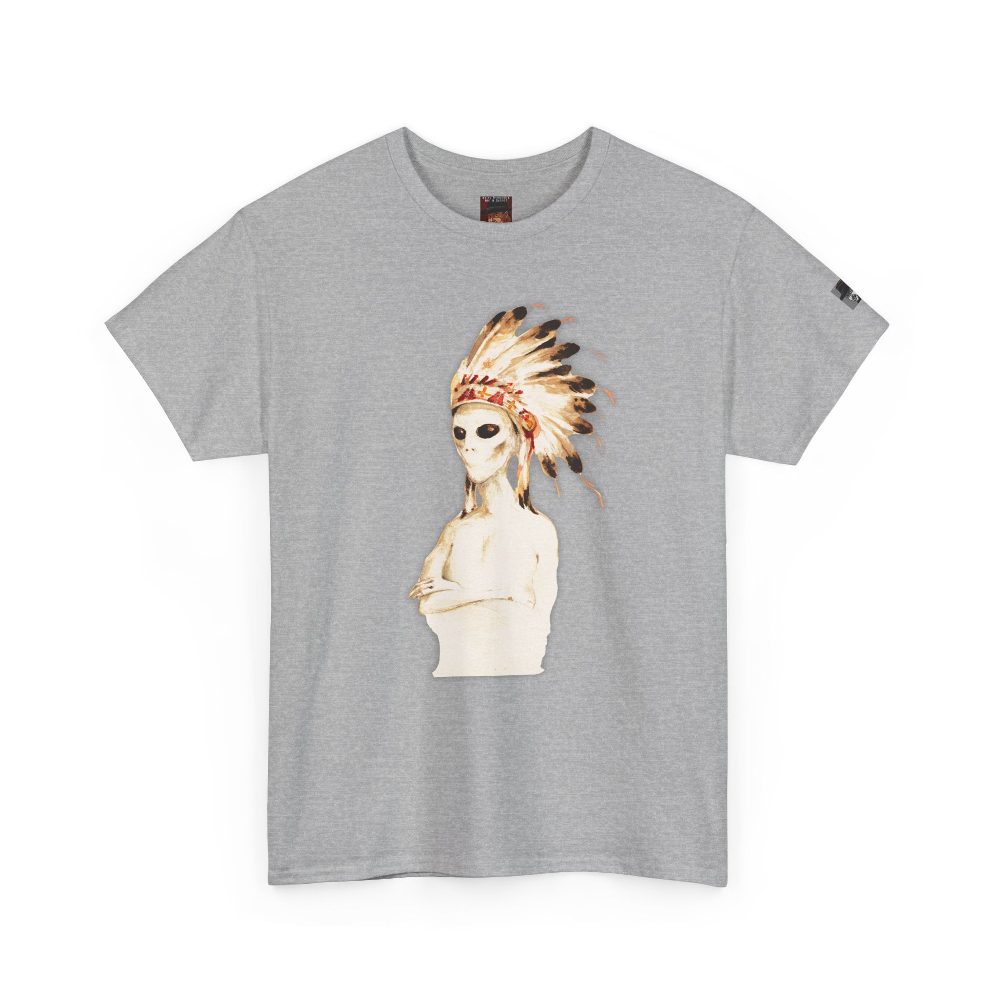 Graphic Tee — Watercolor Skeleton / Alien with Feather Headdress T-Shirt