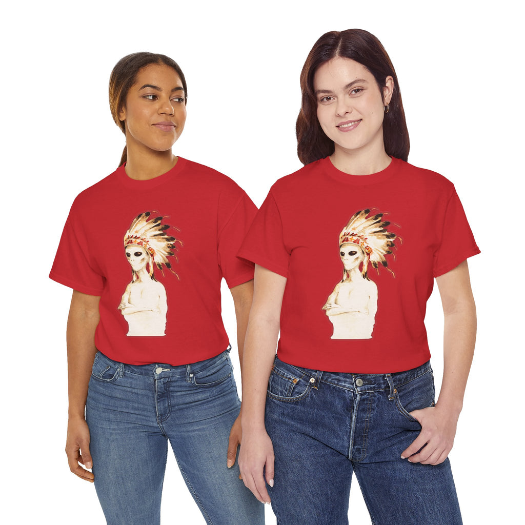 Graphic Tee — Watercolor Skeleton / Alien with Feather Headdress T-Shirt