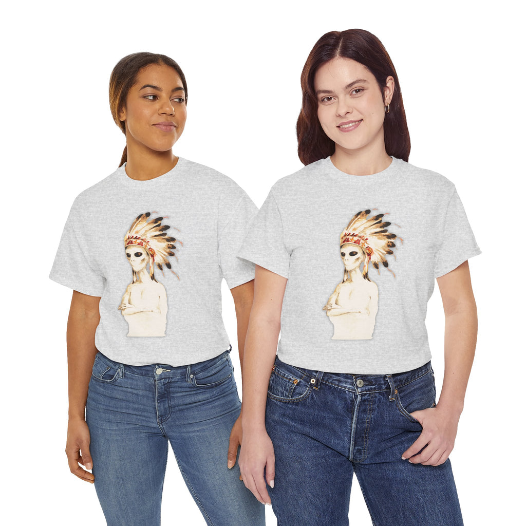 Graphic Tee — Watercolor Skeleton / Alien with Feather Headdress T-Shirt