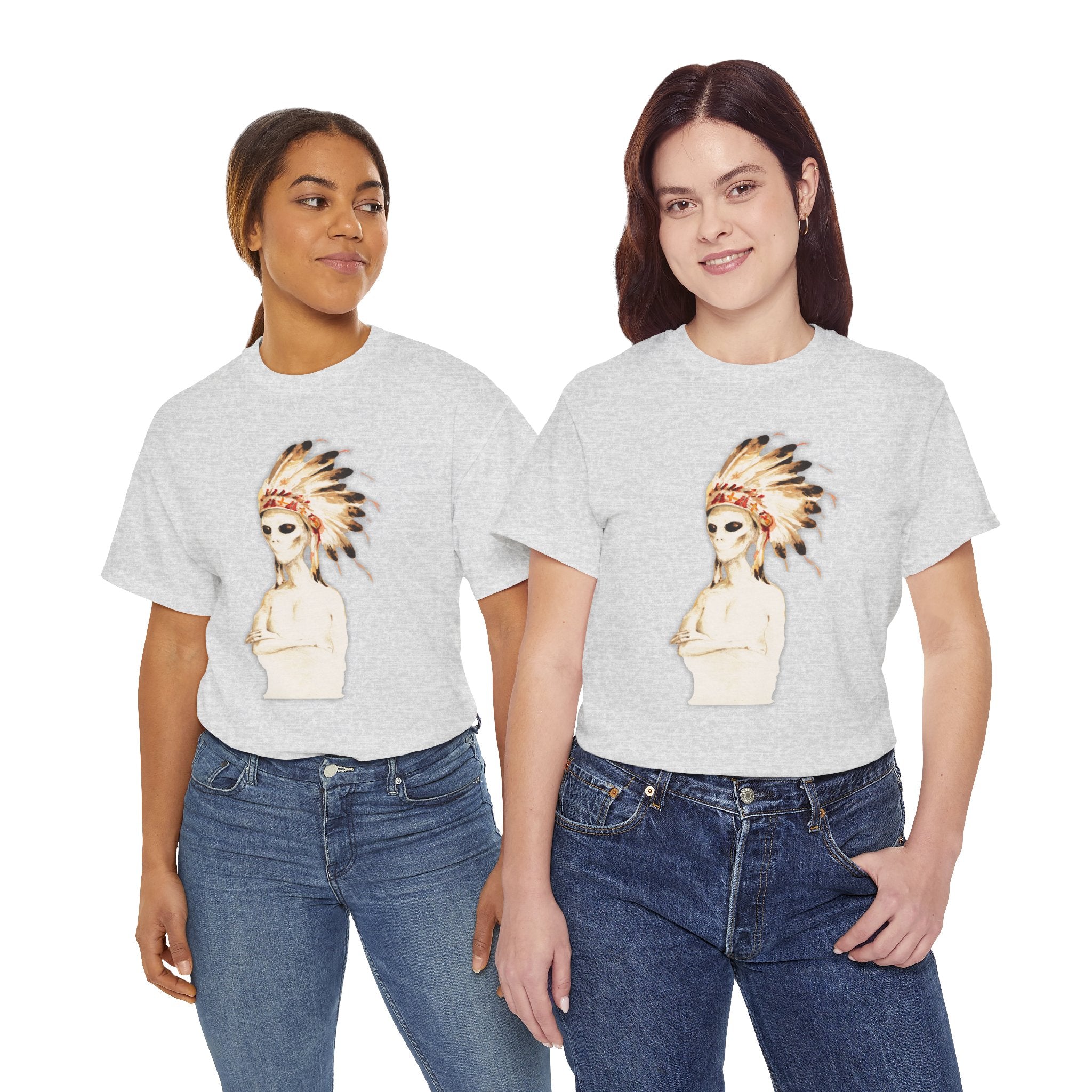 Graphic Tee — Watercolor Skeleton / Alien with Feather Headdress T-Shirt