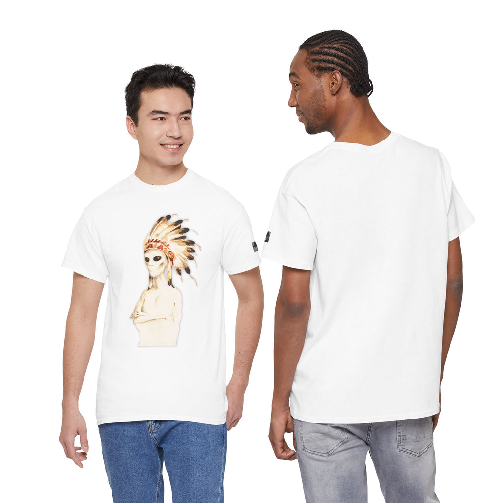 Graphic Tee — Watercolor Skeleton / Alien with Feather Headdress T-Shirt