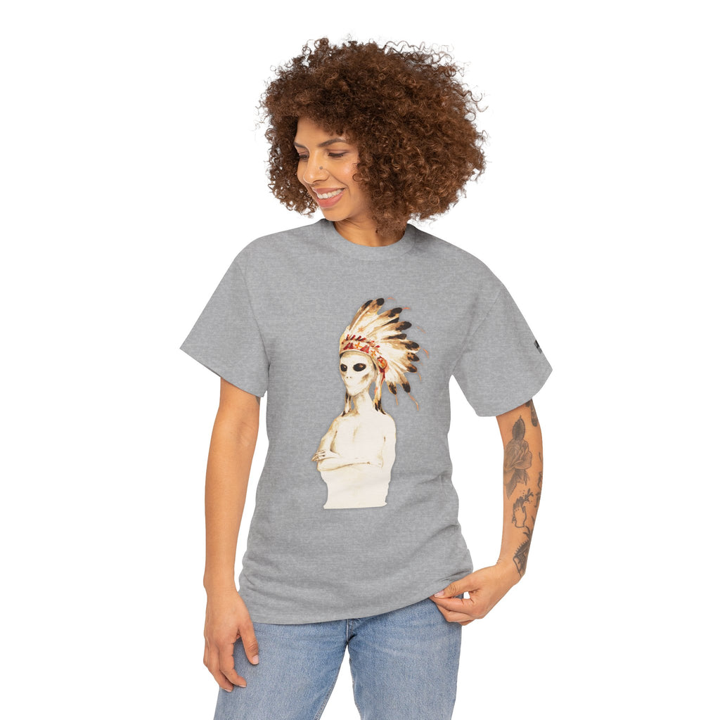 Graphic Tee — Watercolor Skeleton / Alien with Feather Headdress T-Shirt